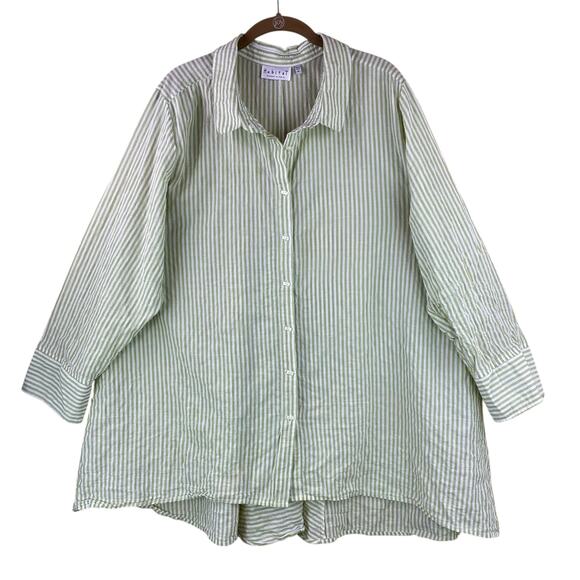 Habitat Striped Tunic Top Size XL Green Cream Art To Wear - Picture 11 of 11